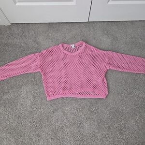 Pink Mesh Women's Crop Sweater